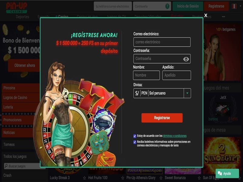 Registro en el casino Pin-up con licencia de Perú